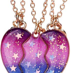 BFF Necklace for 3, Split Heart Matching Star Magnetic Pendant Best Friends Neck